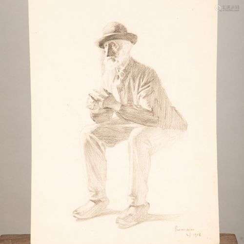 Ecole du début du XXe siècle Portrait d'homme au chapeau ass...