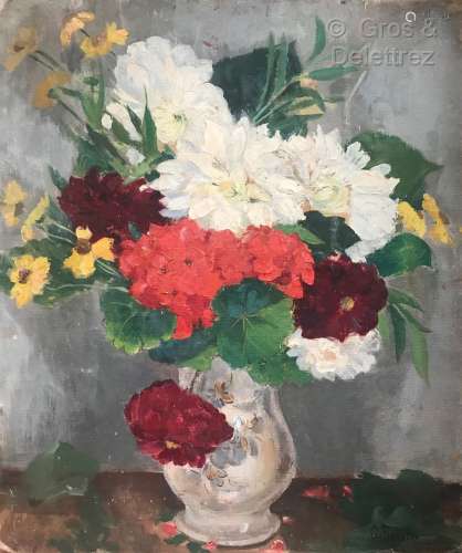 Clémence Louise BURDEAU (1891-1983) Bouquet de géraniums et ...