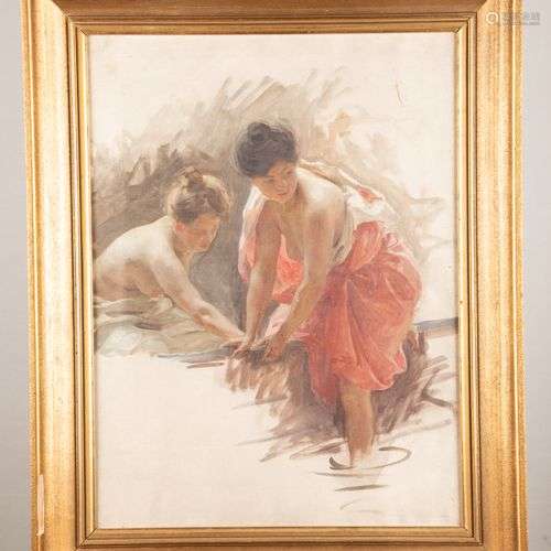 Attribué à Paul CHABAS (1869-1937) Femmes au bain Huile sur ...