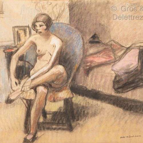 André de MEAUX SAINT-MARC (1885-1941) Nu dans un intérieur P...