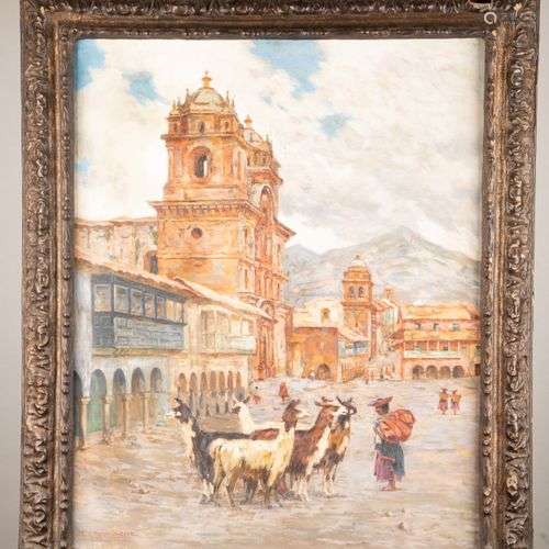 Henry SENE (1889-1961) Lamas à Cuzco, 1929 Huile sur toile. ...