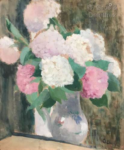 Clémence Louise BURDEAU (1891-1983) Bouquet d hortensias Hui...