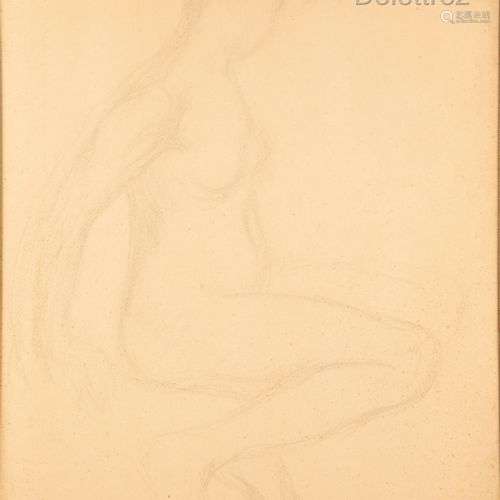 Théophile STEINLEN (1859-1923) Nu féminin assis Crayon sur p...