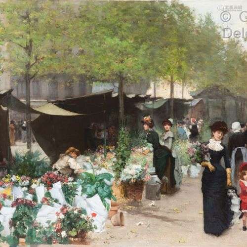 Ecole Française Le marché aux fleurs place de la Madeleine H...