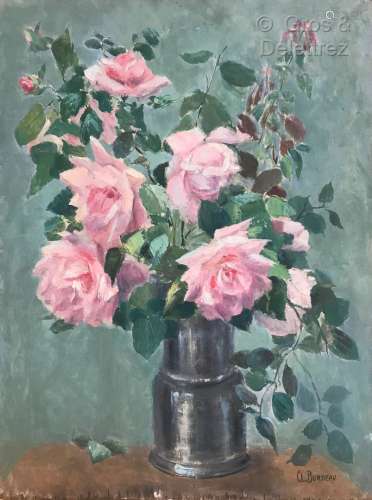 Clémence Louise BURDEAU (1891-1983) Bouquet de roses dans un...