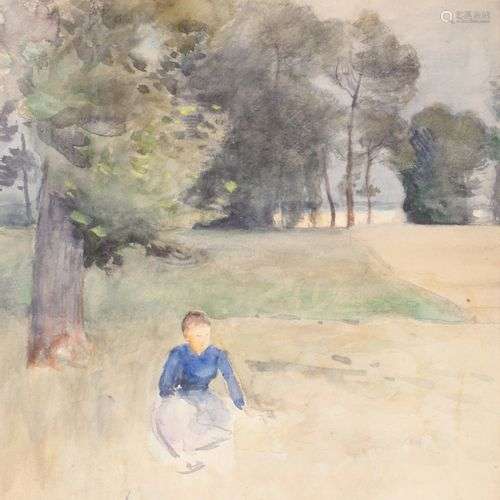 Luigi CHIALIVA (1842-1914) Jeune femme assise dans la campag...