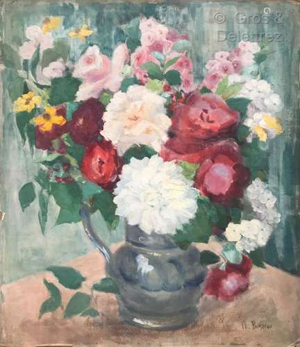 Clémence Louise BURDEAU (1891-1983) Bouquet de roses et fleu...