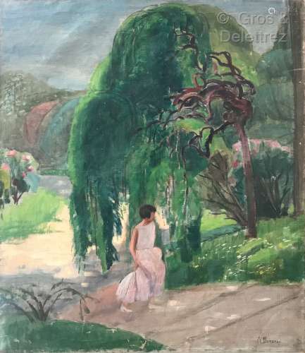 Clémence Louise BURDEAU (1891-1983) Jeune élégante au jardin...