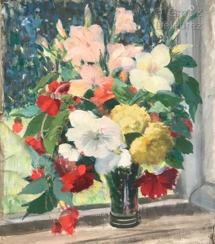Clémence Louise BURDEAU (1891-1983) Bouquet coloré dans un v...