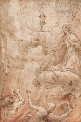 Domenico I PIOLA (1627-1703) Saint adorant un calice au purg...