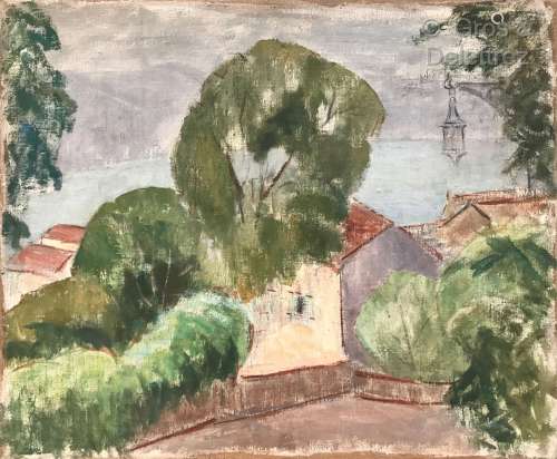 Clémence Louise BURDEAU (1891-1983) Village au bord du lac, ...