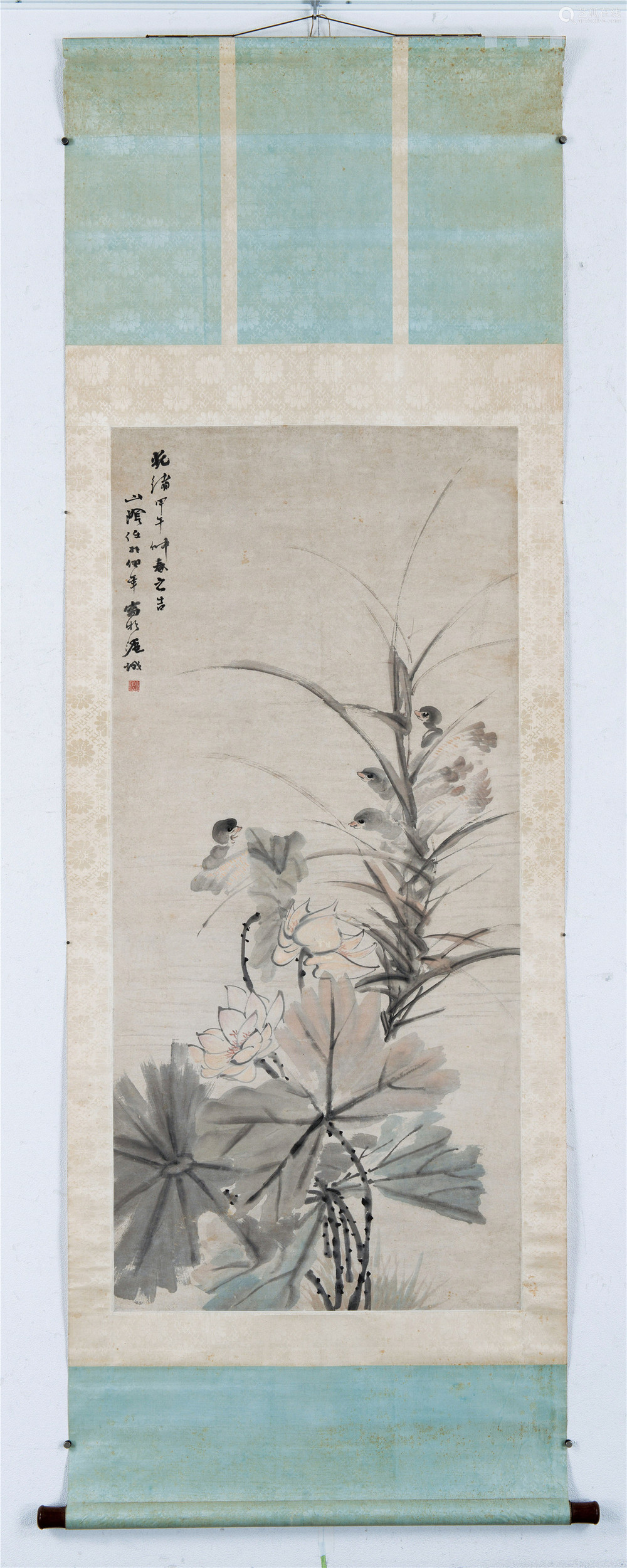 任伯年 荷花水禽 設色紙本 立軸 1894年作