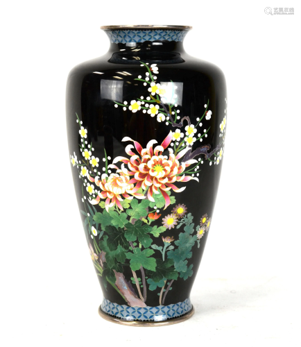 Japanese Black Cloisonne Silver Vase