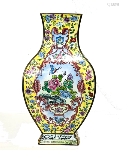 Chinese Enamel Vase on Copper