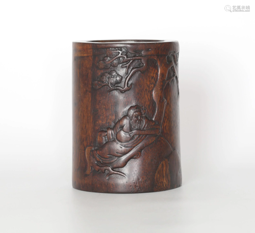 Chinese Carved Wood Brush Pot