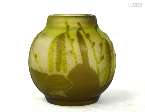Galle Green Art Glass Vase