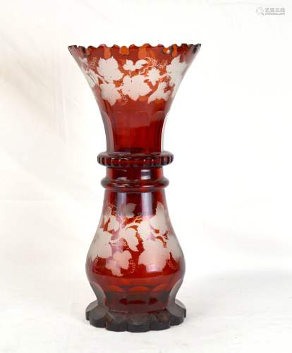 Bohemian Cut Glass Ruby Vase