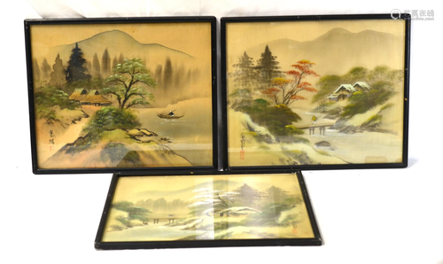 Three Framed Asian Painting on Silk