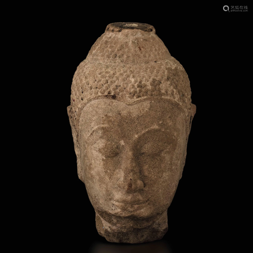 A stone Buddha head, Thailand, Ayutthaya, 1600s