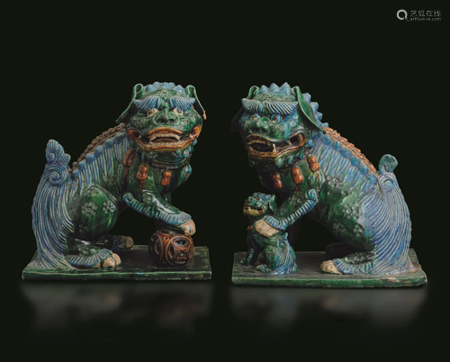 Two terracotta Pho dogs, China, Ming Dynasty