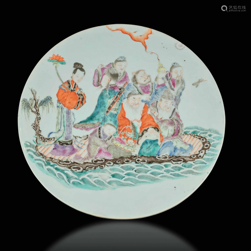 A round porcelain plaque, China, Qing Dynasty