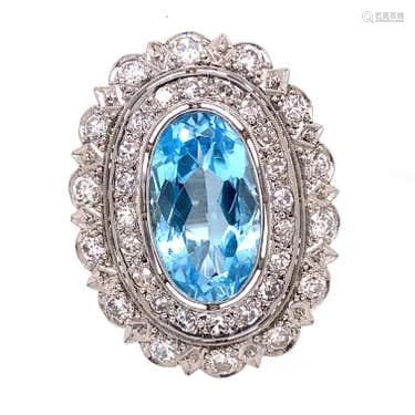 Platinum Diamond Topaz Ring