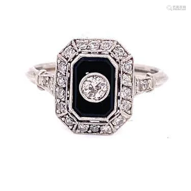 Art Deco Platinum Diamond Onyx Ring