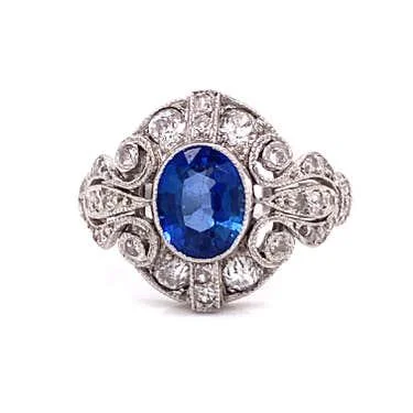 20’s Platinum Sapphire Diamond Ring