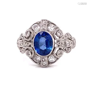 20’s Platinum Sapphire Diamond Ring