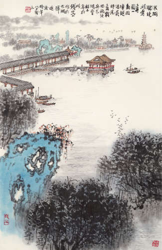 钱松嵒 1899～1985  太湖胜境 镜片 设色纸本