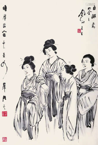 吕凤子 1886～1959 四美图 立轴 设色纸本