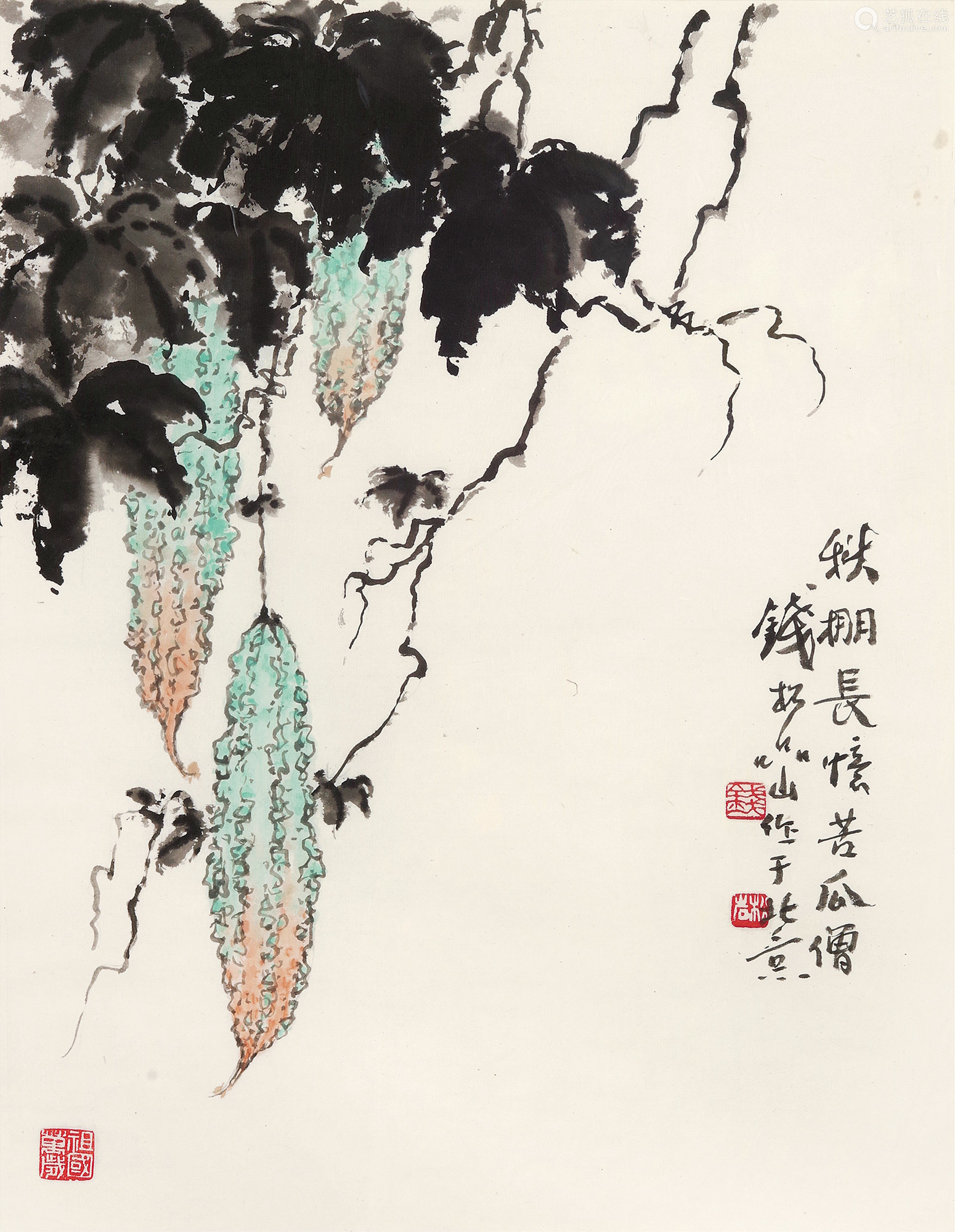 钱松岩 1899～1985 苦瓜 镜片 设色纸本