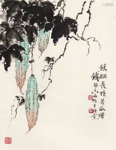 钱松岩 1899～1985 苦瓜 镜片 设色纸本