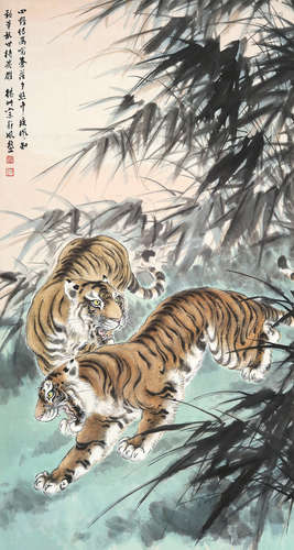 宗静风 b.1925  竹林虎啸  立轴  设色纸本