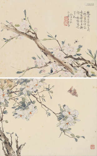 居廉 1828～1904  花卉 （二帧） 镜片  设色纸本