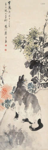 倪田 1855～1919  猫  立轴  设色纸本