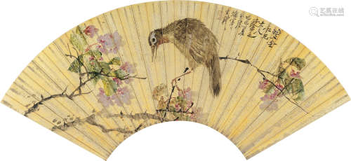 王礼 1813～1879  花鸟  扇片  设色泥金纸本