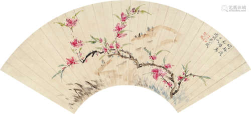 赵之琛 1781～1852  桃花  扇片  设色纸本