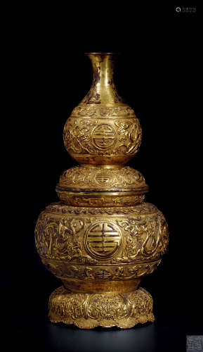 清 铜鎏金葫芦宝盒