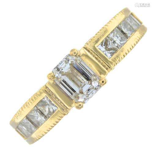 A 9ct gold rectangular diamond single-stone ring,