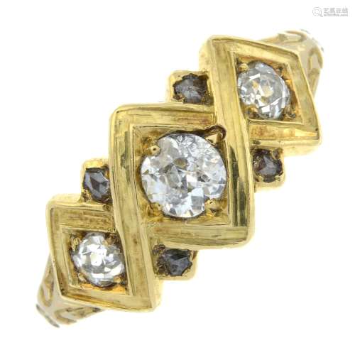A mid 19th century 18ct gold old-cut diamond three-stone mem...