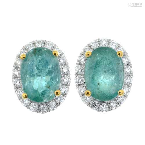 A pair of emerald and brilliant-cut diamond cluster earrings...