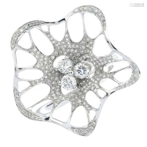 An 18ct gold brilliant-cut diamond openwork flower ring.Esti...