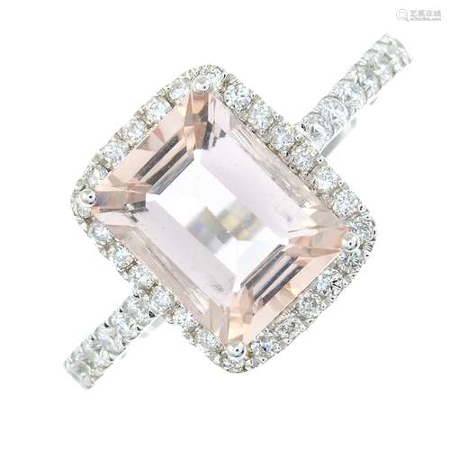 An 18ct gold morganite and brilliant-cut diamond rectangular...