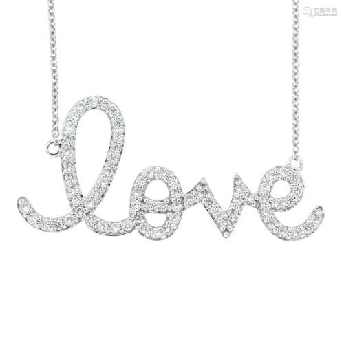 A brilliant-cut diamond 'love' necklace.Estimated total diam...