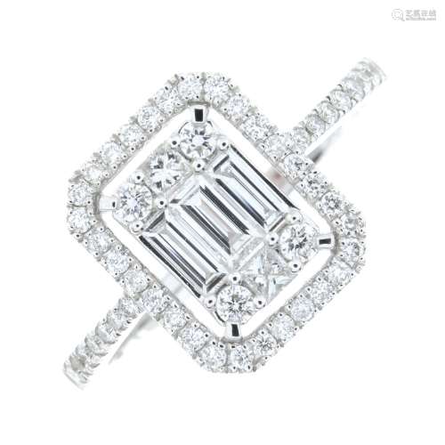 An 18ct gold vari-cut diamond rectangular-shape cluster ring...