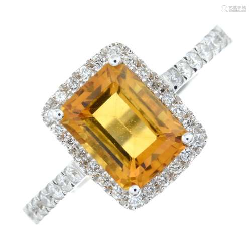 An 18ct gold citrine and brilliant-cut diamond rectangular-s...