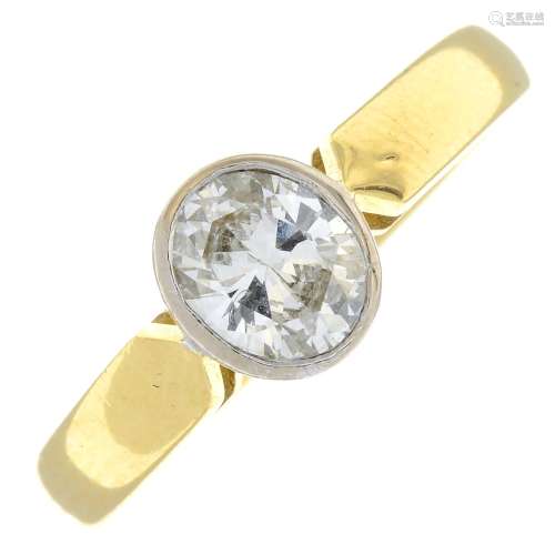 An 18ct gold oval-shape diamond single-stone ring.Estimated ...