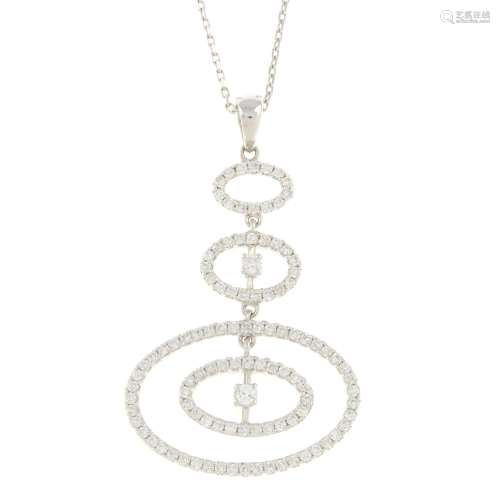 A brilliant-cut diamond oval-shape drop pendant,