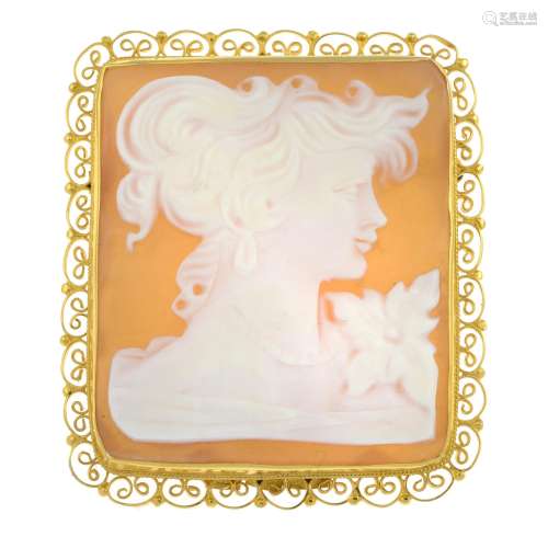 A square-shape cameo brooch, depicting a lady in profile.May...